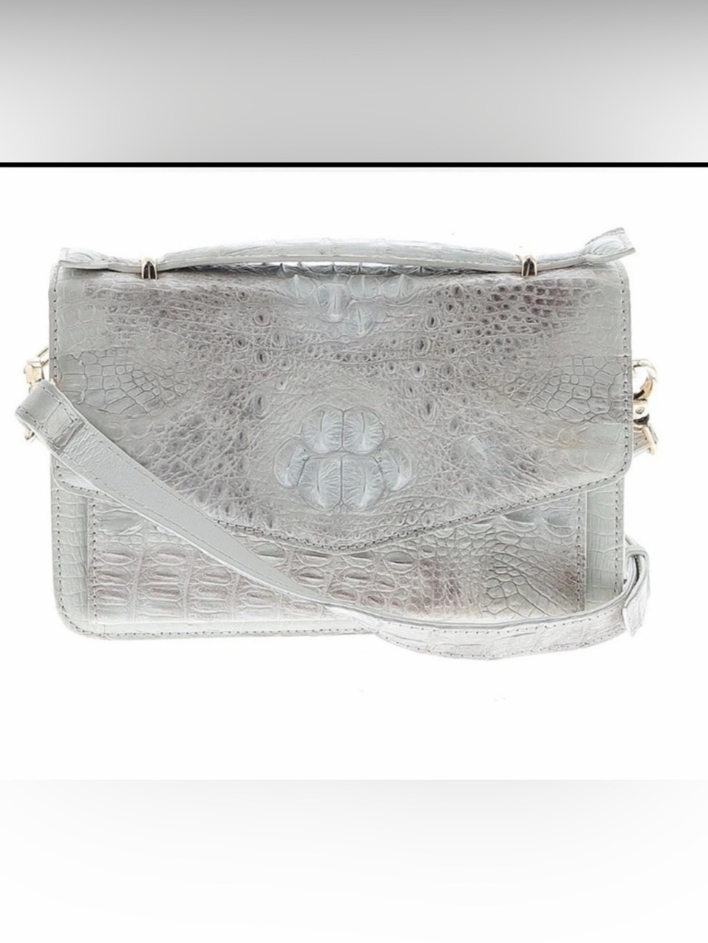 Grand Pelle Crocodile Embossed Leather White Flap Purse with Crossbody Strap - Picture 13 of 13